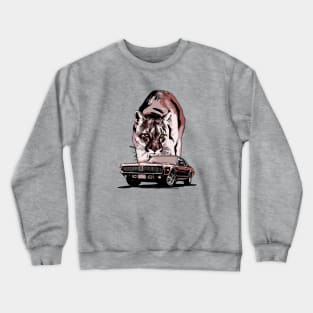 1968 Mercury Cougar with cougar cat backdrop, red theme. Crewneck Sweatshirt